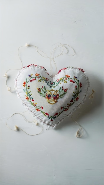 haftowane serce na tkaninie